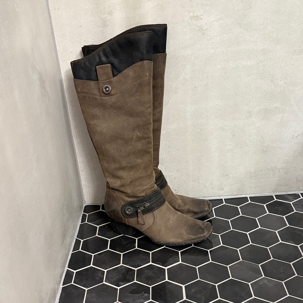 Børn Nenna Tall Equestrian Riding Boots Tan and Black Leather Knee-High Size 8